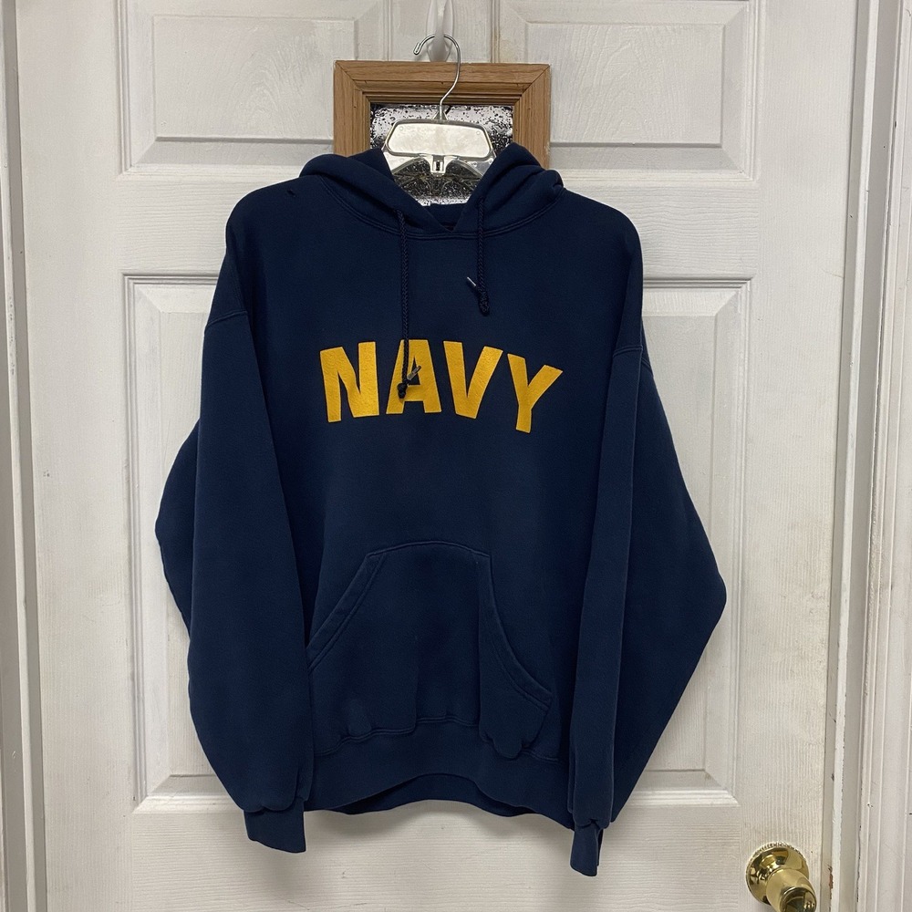 M.J. Soffe Navy Hoodie Mens Large Blue US Navy Military Pullover Sweatshirt USA